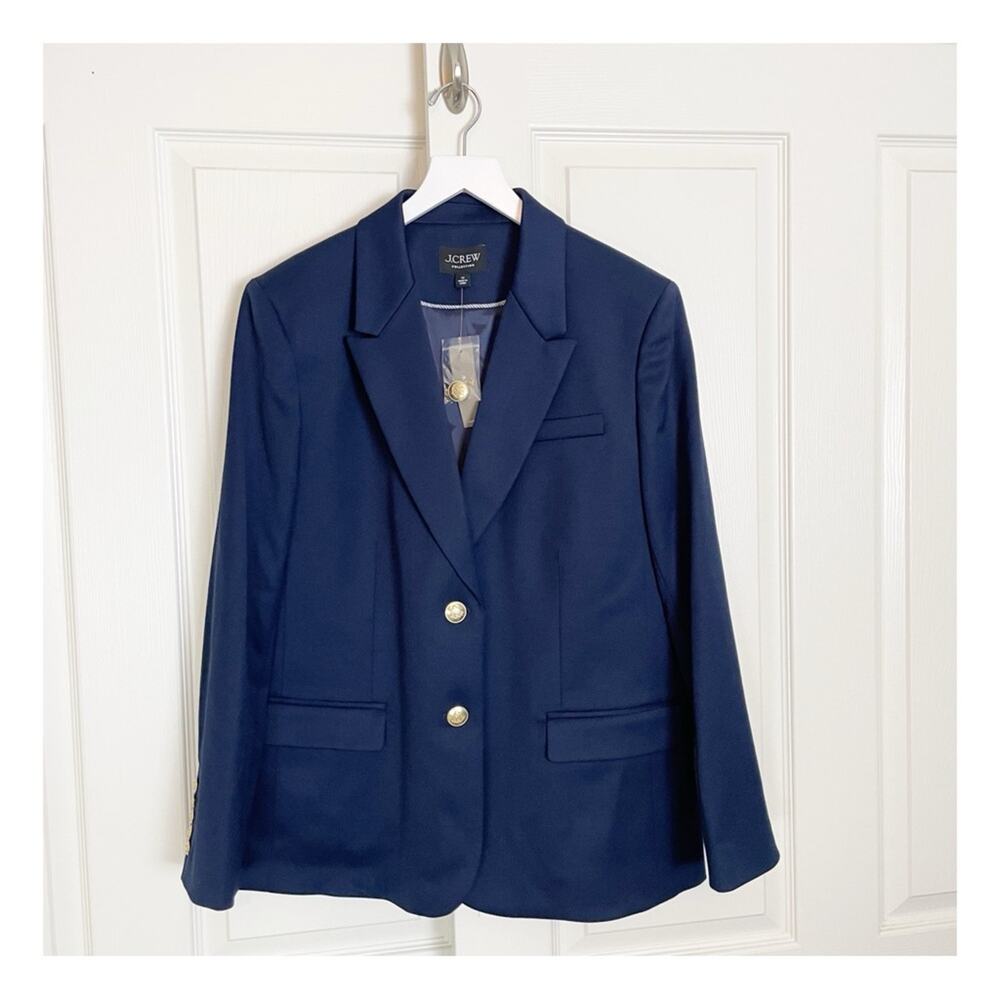J. Crew Collection Navy Wool Twill Blazer Modern Classic NWT Sz 12